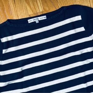 & Other Stories Women Small Navy White Striped Boatneck Cotton LS Knit Sweater